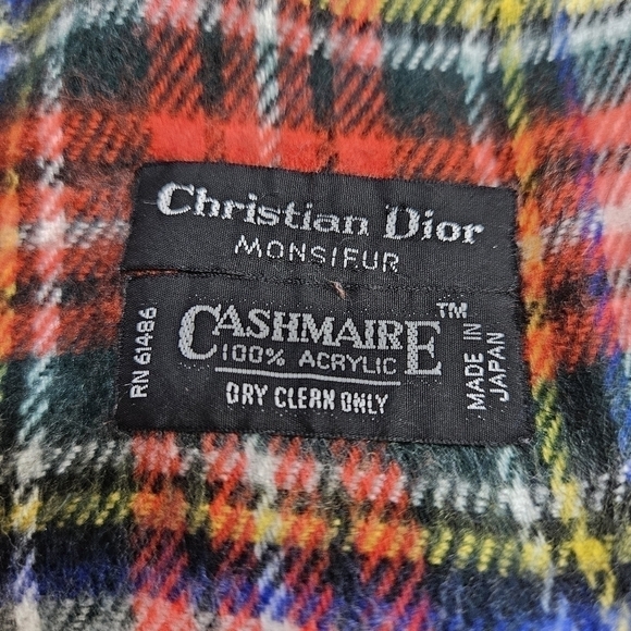 VINTAGE Christian Dior Cashmaire White & Red Plaid Scarf Unisex - Picture 4 of 4